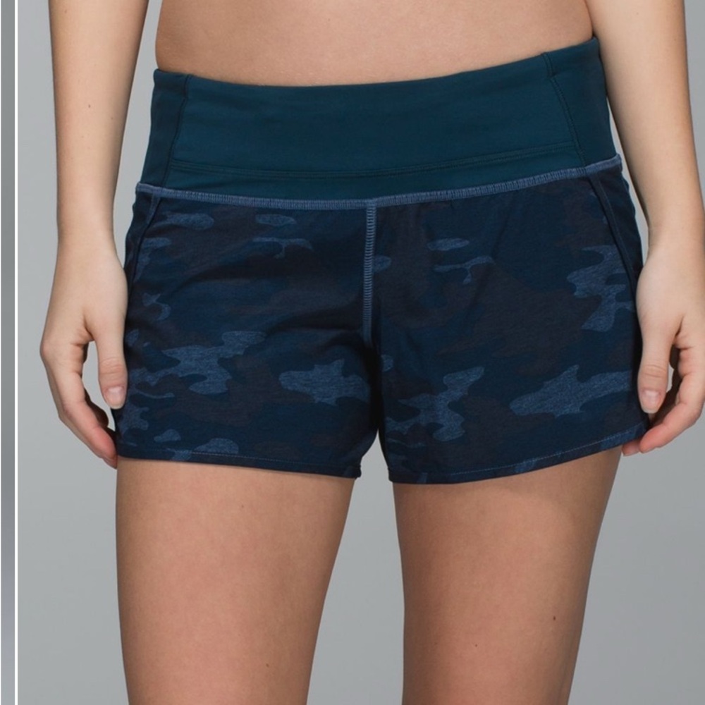 Lululemon 6 Run Times Short Shorts Camo Oil Slick Blue Alberta Lake NWT New